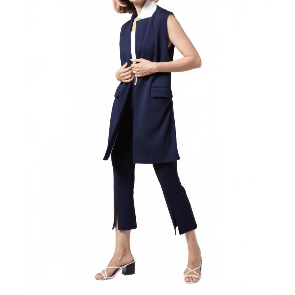 NEW LYSSE vivienne ponte long vest in navy